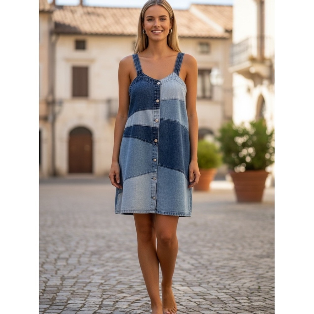 GAP Patchwork Denim Mini Dress Women's XS Blue Casual